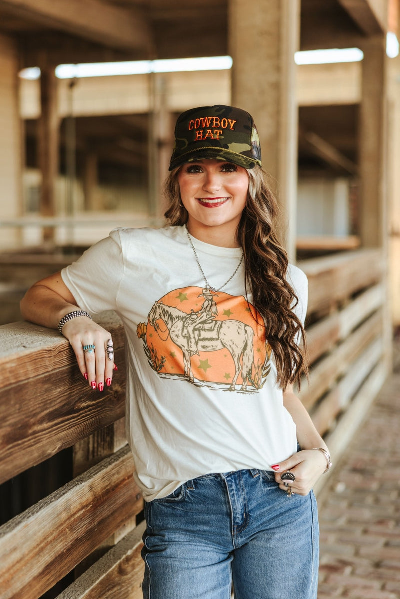 Sunset Cowgirl Rider Graphic Tee