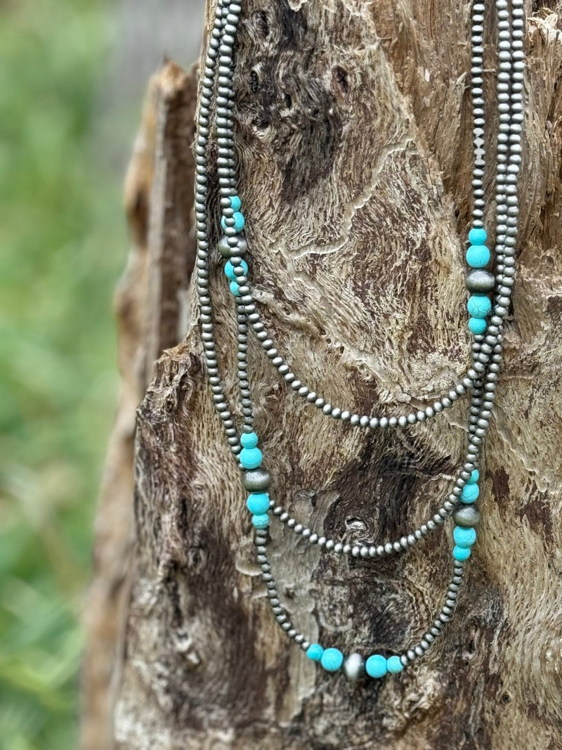 Triple Layer Turquoise Bead Necklace