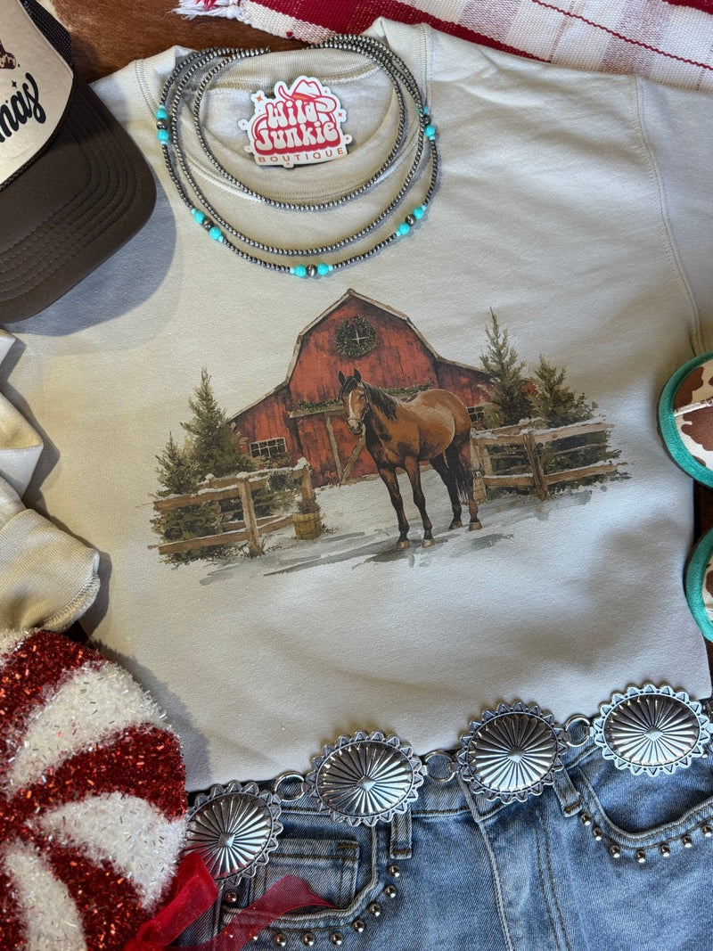 Western Winter Barn Christmas Sweatshirt