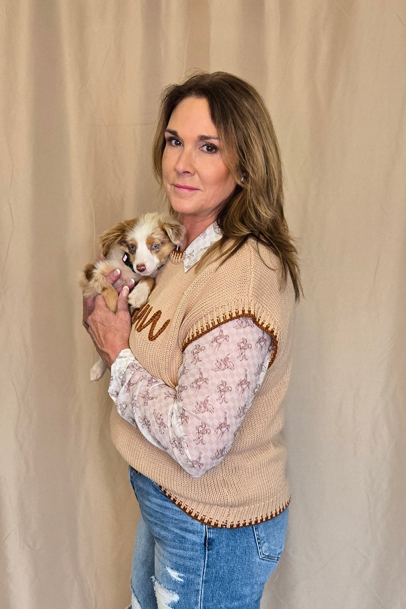 'YEEHAW' Contrast Stitched Sweater