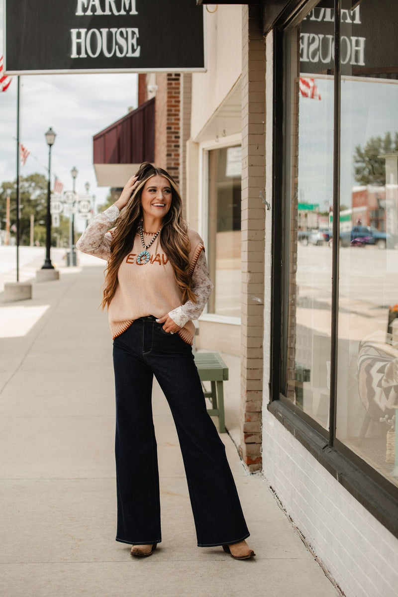 'YEEHAW' Contrast Stitched Sweater