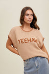 'YEEHAW' Contrast Stitched Sweater