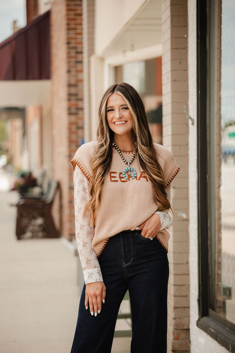 'YEEHAW' Contrast Stitched Sweater