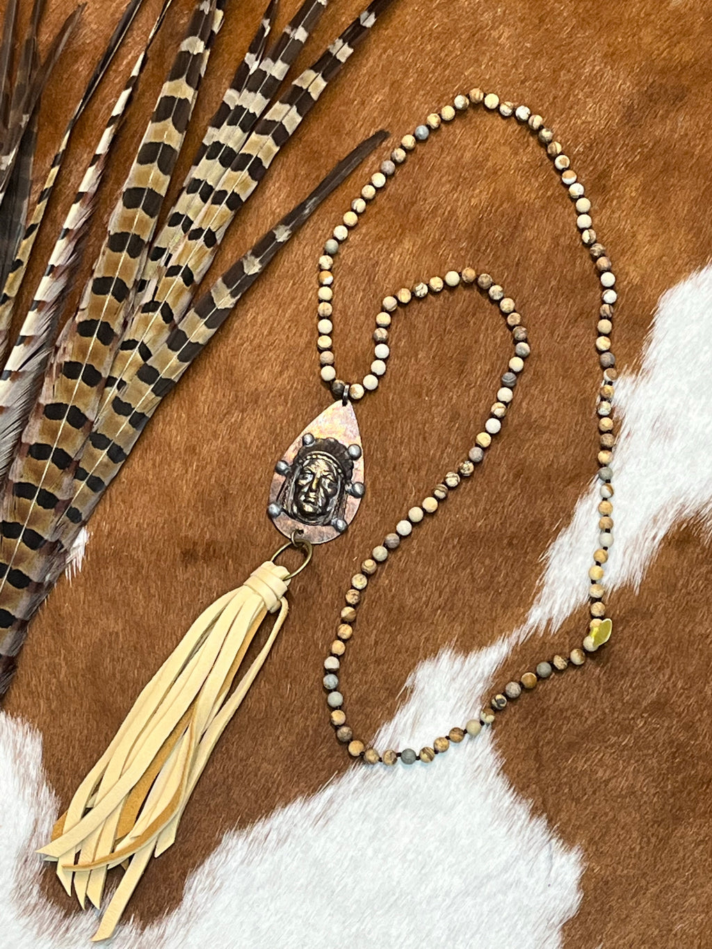 Neutral Beaded Necklace with Metal Chief